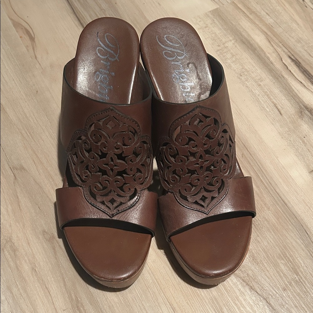 Brighton Brown Leather Mules with Cutout Design